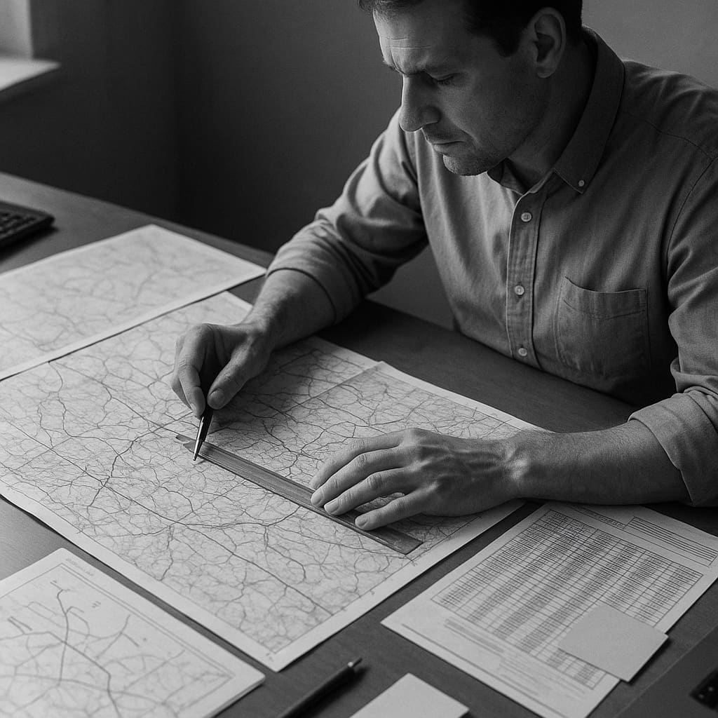Analyse einer Fahrtroute mit Karten und Zeitplanung